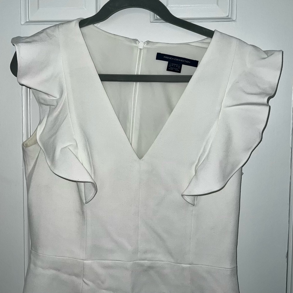 French Connection Whisper Ruffle Mini Dress white graduation dress vneck ruffles - Picture 7 of 16